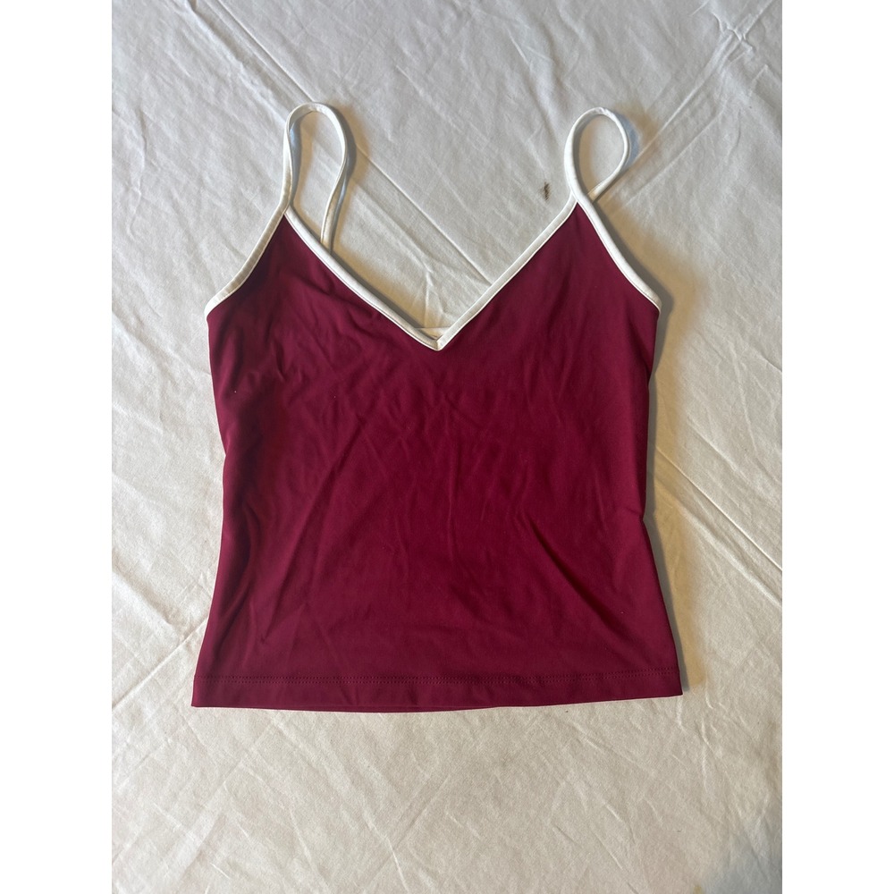 Garage Cami Tank Top Womens S Burgundyt V-Neck Contrast Trim 3444